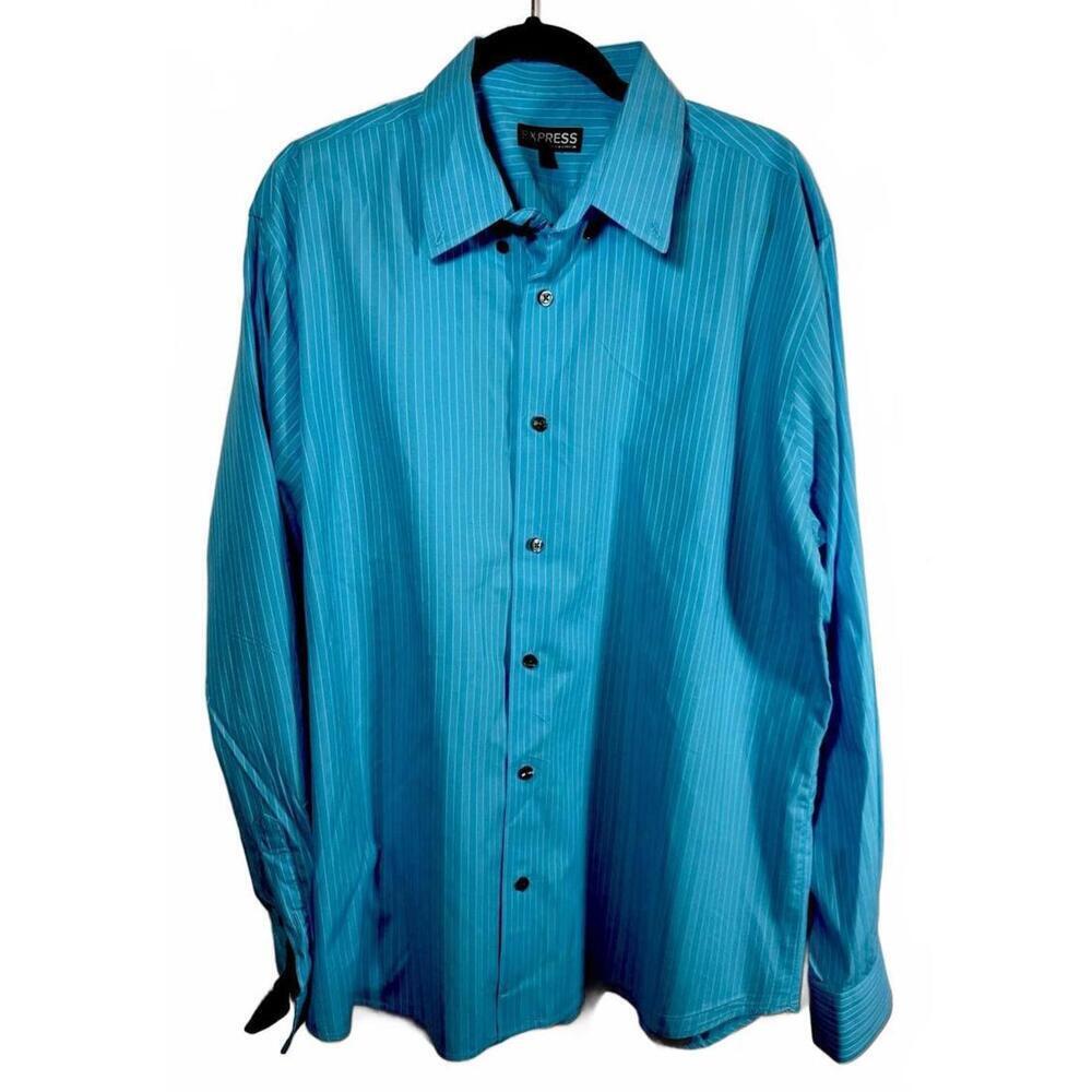 Express Modern Fit Stretch Blue Button up Long Sleeve Mens Dress Shirt Size XL